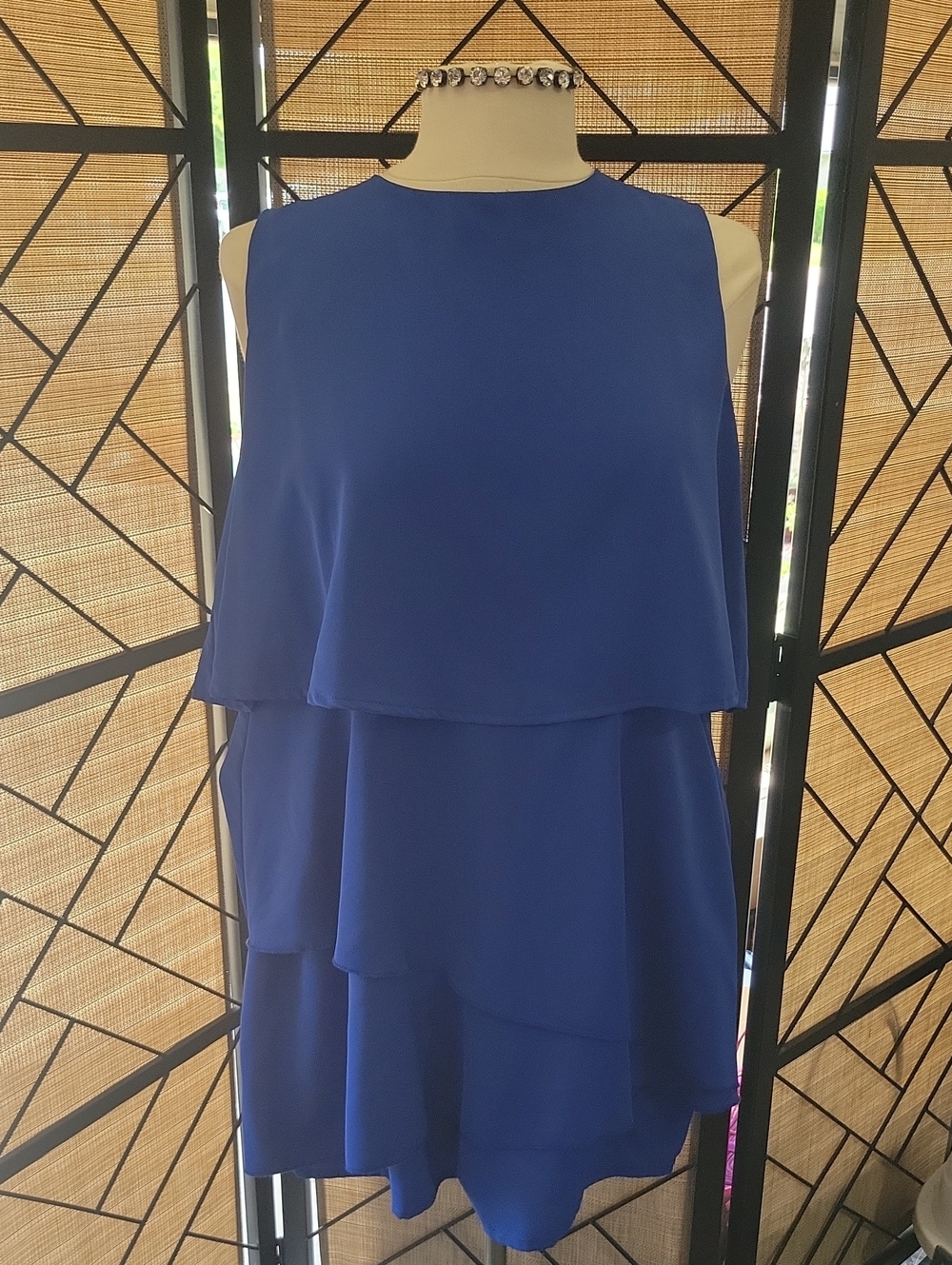 Blue Tiered Sleeveless Shorts Romper~medium